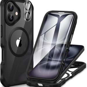 Case Compatible with MagSafe Built-in Tempered Glass Screen Protector and Camera Protective Film, 360 Degree Protective Case, Shockproof Cover Case, Magnetic Mobile Phone Case